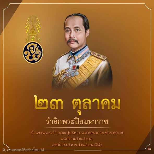 วันที่ 23 ตุลาคม 2568 นายธีรภาพ แสงกาศนีย์ นายกอบต.ลิพัง มอบหมายให้ นายสมาน สมจริง รองนายก, นายอับดุลโดด หวันยาหวา เลขานุการนายก พร้อมด้วย ข้าราชการ พนักงาน องค์การบริหารส่วนตำบลลิพัง ร่วมพิธีน้อมรำลึกในพระมหากรุณาธิคุณ พระบาทสมเด็จพระจุลจอมเกล้าเจ้าอยู่หัว 
เนื่องในวันปิยมหราช 23 ตุลาคม 2568
ณ ห้องประชุม อำเภอปะเหลียน จังหวัดตรัง 
#องค์การบริหารส่วนตำบลลิพัง